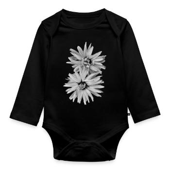 Schwarze und weiße Blumen - Baby Bio-Langarm-Body - Schwarz - Vorne