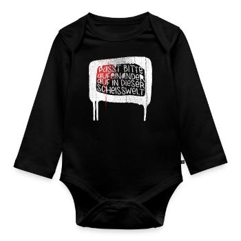 S'il vous plaît regarder les uns les autres dans ce putain monde - Body Bébé bio manches longues - noir - Devant