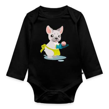 Cute Bulldog Cake Puppy Puppy Pug Gift - Organic Longsleeve Baby Bodysuit - black - Front
