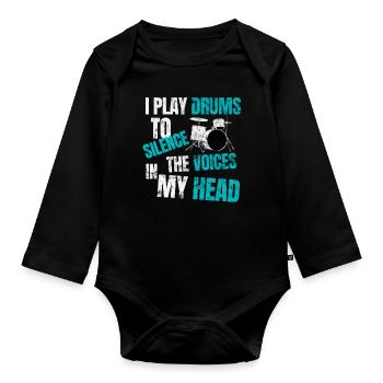 Drums - Organic Longsleeve Baby Bodysuit - black - Front