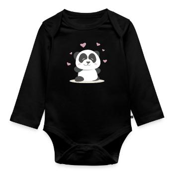 Kawaii Panda - Organic Longsleeve Baby Bodysuit - black - Front