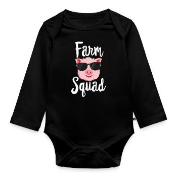 Farm Squad Pig TShirt Funny Kids Boys Farmer - Organic Longsleeve Baby Bodysuit - black - Front