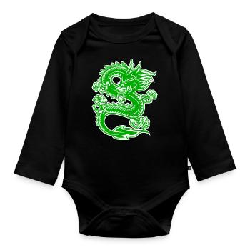 Drache Dragon Asien Fantasy Reptil Geschenkidee - Baby Bio-Langarm-Body - Schwarz - Vorne