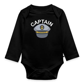 Captain - Skipper - Kapitän - Matrose-Geschenkidee - Baby Bio-Langarm-Body - Schwarz - Vorne