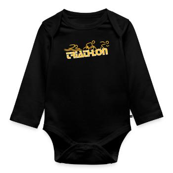 Triathlon - laufen radfahren schwimmen - Baby Bio-Langarm-Body - Schwarz - Vorne