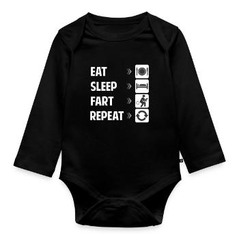 Eat Sleep Fart Reapeat - Lustiges Geschenk Humor - Baby Bio-Langarm-Body - Schwarz - Vorne