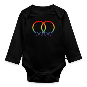 Alliances LGBT Mariage Enterrement de vie de garçon Couple Arc-en-ciel Noeud papillon - Body Bébé bio manches longues - noir - Devant