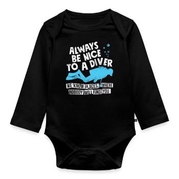 Funny Scuba Diving For Divers - Funny Diving - Organic Longsleeve Baby Bodysuit - black - Front