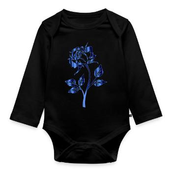 ROSE FLOWER MODERN metallic BLUE - Organic Longsleeve Baby Bodysuit - black - Front