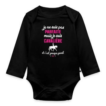 je ne suis pas parfaite mais je suis cavalière - Body Bébé bio manches longues - noir - Devant