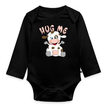 Huh me cow - Organic Longsleeve Baby Bodysuit - black - Front