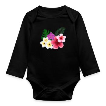 Fleurs tropicales et fleurs - Body Bébé bio manches longues - noir - Devant