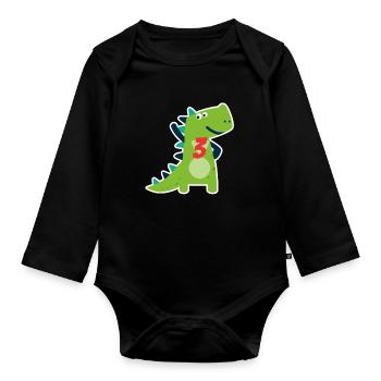 Geburtstag 3 Jähriges Kind Dinosaurier Geschenk - Baby Bio-Langarm-Body - Schwarz - Vorne