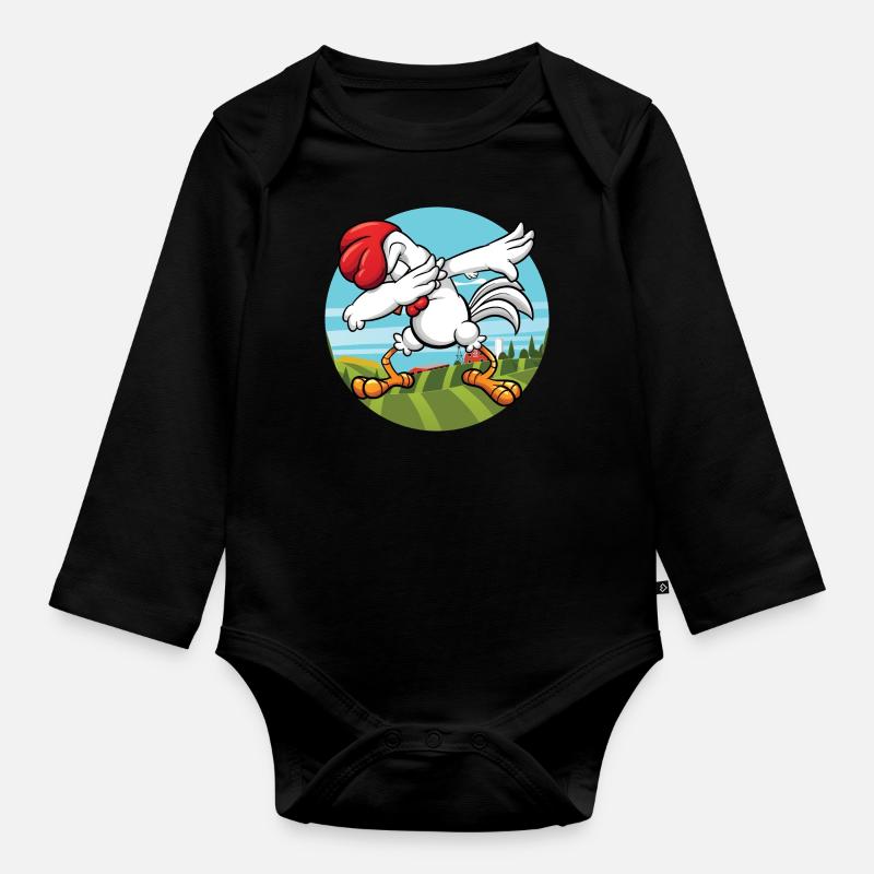 Dabbing Poulet | Coq d'animal de ferme dansant - Body Bébé bio manches longues - noir