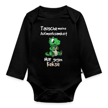 Small Crocodile Saying Design - Organic Longsleeve Baby Bodysuit - black - Front