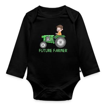 Offspring farmer - farmer - future farmer - Organic Longsleeve Baby Bodysuit - black - Front