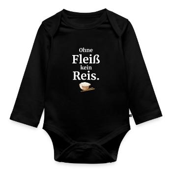 Ohne Fleiss kein Reis Reisschale Asien - Baby Bio-Langarm-Body - Schwarz - Vorne