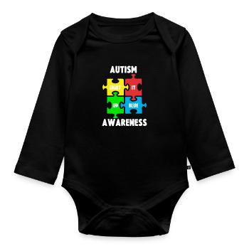 Puzzle autisme Autist ADHD Asperger Gift - Body Bébé bio manches longues - noir - Devant