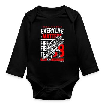 Fire brigade Every life counts - Organic Longsleeve Baby Bodysuit - black - Front