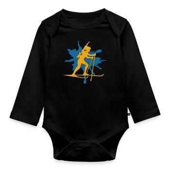 Biathlète biathlon - Body Bébé bio manches longues - noir - Devant