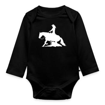 Western Équitation Reining Cavalier Cadeau Amour des chevaux - Body Bébé bio manches longues - noir - Devant