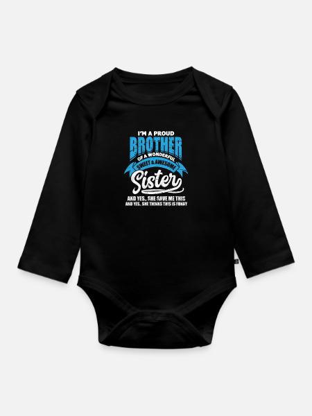 Broer zus broers en zussen familie geschenk - Baby bio-rompertje met lange mouwen - zwart