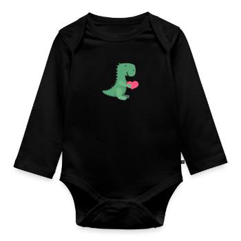 Amoureux Dino Trex cadeau de coeur - Body Bébé bio manches longues - noir - Devant