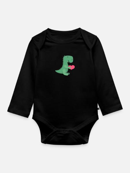Verliebter Dino Trex Herz Geschenk Shirt - Baby Bio-Langarm-Body - Schwarz