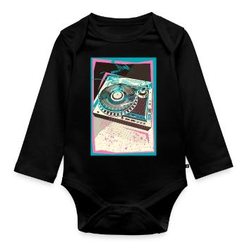 I LOVE VINYL, Pop Art, Turntable, Turntable - Organic Longsleeve Baby Bodysuit - black - Front