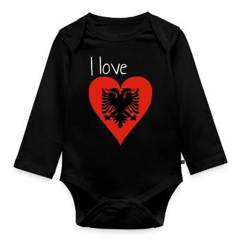 J'aime l'Albanie! Idée cadeau, drapeau albanais - Body Bébé bio manches longues - noir - Devant