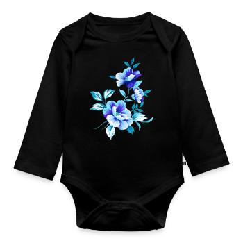 Schöne blaue Blumen Blume blau Sommer sommerlich - Baby Bio-Langarm-Body - Schwarz - Vorne