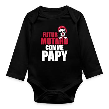 futur motard comme papy - Body Bébé bio manches longues - noir - Devant