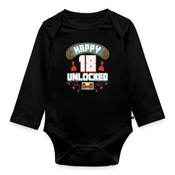 Level Up Gamer Zocker Gaming 18er Retro Geschenk - Baby Bio-Langarm-Body - Schwarz - Vorne