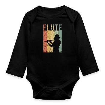Flute transverse flute retro gift vintage music - Organic Longsleeve Baby Bodysuit - black - Front