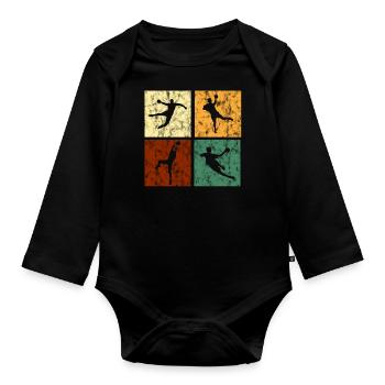 Handball Retro Quadrate für Männer Grunge - Baby Bio-Langarm-Body - Schwarz - Vorne