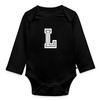 Buchstabe L - College Schule Universität Uni USA - Baby Bio-Langarm-Body - Schwarz - Vorne