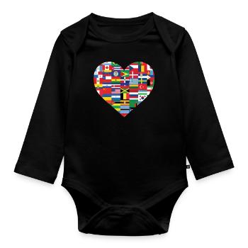 Paix Coeur Drapeau Du Monde Cadeau Idée Cadeau - Body Bébé bio manches longues - noir - Devant