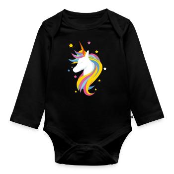 Cute unicorn - Organic Longsleeve Baby Bodysuit - black - Front
