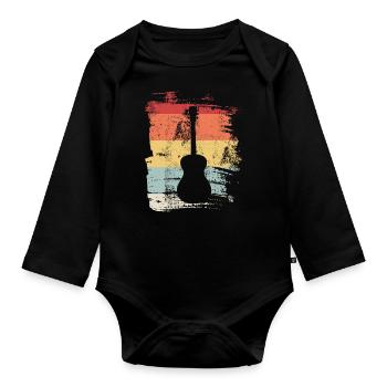 Retro Gitarre Gitarrist Musik Musiker Geschenk - Baby Bio-Langarm-Body - Schwarz - Vorne