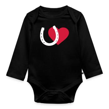 Fer à cheval et coeur - Body Bébé bio manches longues - noir - Devant