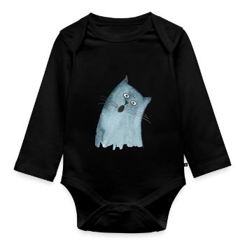 Cat grey - Organic Longsleeve Baby Bodysuit - black - Front