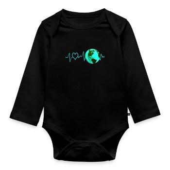 Environmental Protection Climate Protection Heartbeat Earth Day - Organic Longsleeve Baby Bodysuit - black - Front