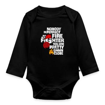 fire Department - Organic Longsleeve Baby Bodysuit - black - Front