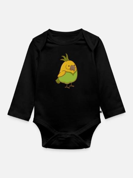 Vogel papegaai huisdier cadeau parkiet kawaii schattig - Baby bio-rompertje met lange mouwen - zwart