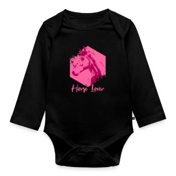 Horse Pony Riding Equestrian Sport Gift - Organic Longsleeve Baby Bodysuit - black - Front