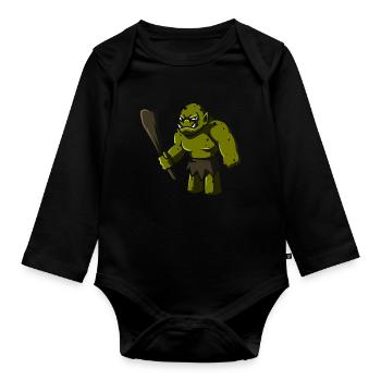 Troll with club, gift mythical creature giant monster - Organic Longsleeve Baby Bodysuit - black - Front