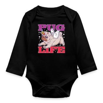 Pug Life - Organic Longsleeve Baby Bodysuit - black - Front