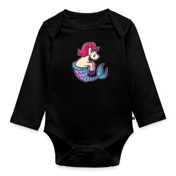 Unicorn mermaid animal fish magic gift - Organic Longsleeve Baby Bodysuit - black - Front