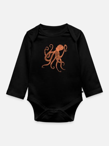 Oktopus - Baby Bio-Langarm-Body - Schwarz