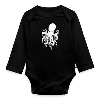 Oktopus Tintenfisch Steuerrad Geschenk Nautik Meer - Baby Bio-Langarm-Body - Schwarz - Vorne